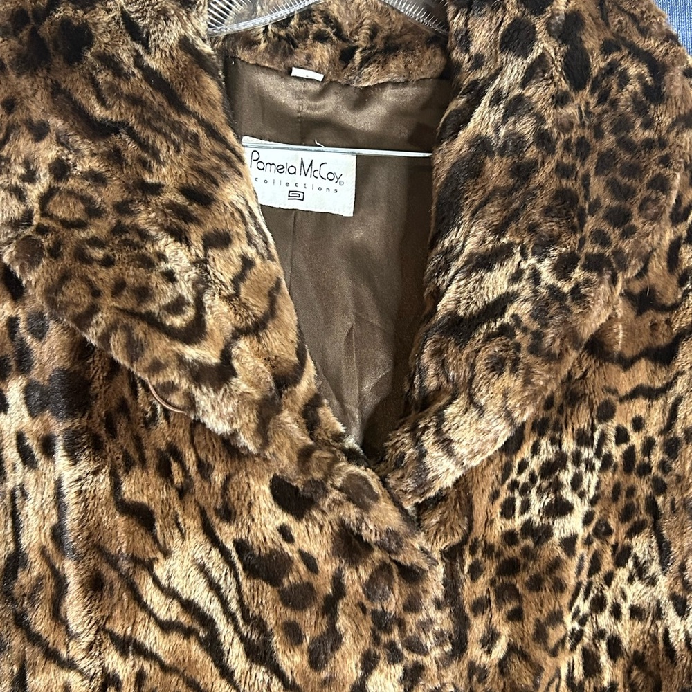 VTG Pamela McCoy Women's Faux Fur Leopard Print Trenc - Picture 3 of 13